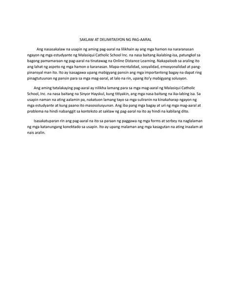 [Answered] kahulugan ng saklaw at delimitasyon .